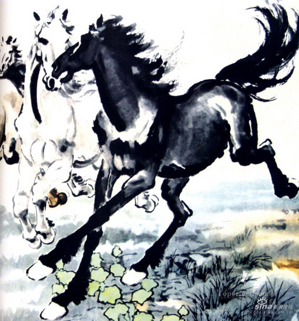 Caballos Xu Beihong tinta china antigua Pintura al óleo